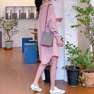 ĐẦM SƠ MI HỒNG DÁNG DÀI