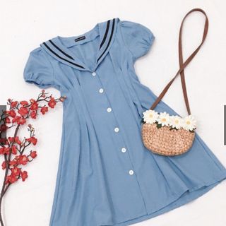 ĐẦM XANH ĐẬM VIỀN SỌC ĐEN