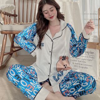 Đồ bộ ngủ pijama in gấu tay lăng (Dài Dài)