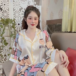 Đồ bộ pijama in gấu tay lăng (Quần lửng)