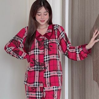 Đồ bộ nữ mặc nhà pijama cổ nhọn 2lá (Dài Dài)