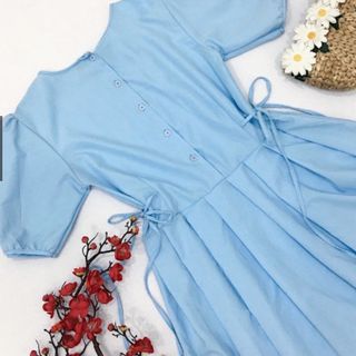 ĐẦM TÙNG BÈO XẾP LI NÚT SAU 2 MÀU