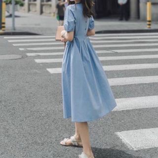 ĐẦM TÙNG BÈO XẾP LI NÚT SAU 2 MÀU