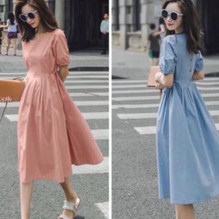 ĐẦM TÙNG BÈO XẾP LI NÚT SAU 2 MÀU