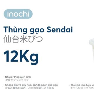 Thùng gạo Sendai 12kg Nắp nhựa kín và kháng khuẩn-Thương Hiệu Inochi sản xuất theo phong cách và tiêu chuẩn Nhật Bản