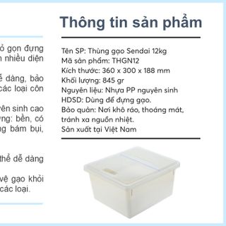 Thùng gạo Sendai 12kg Nắp nhựa kín và kháng khuẩn-Thương Hiệu Inochi sản xuất theo phong cách và tiêu chuẩn Nhật Bản