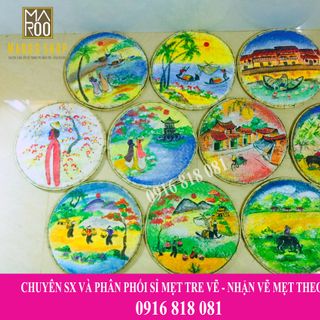 Mẹt tre vẽ phong cảnh thiên nhiên chuyên dùng trang trí quán xá size 30 cm