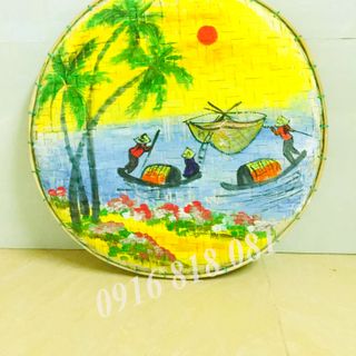 Mẹt tre vẽ phong cảnh thiên nhiên chuyên dùng trang trí quán xá size 30 cm