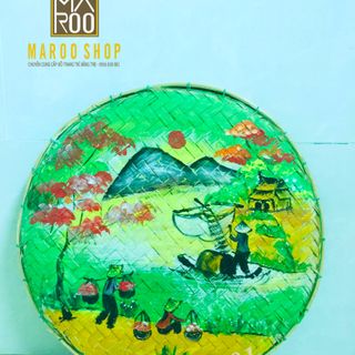 Mẹt tre vẽ phong cảnh thiên nhiên chuyên dùng trang trí quán xá size 30 cm