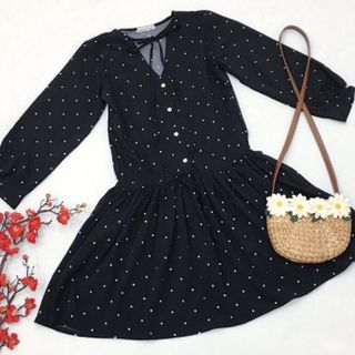 ĐẦM BABYDOLL ĐEN NÚT TRẮNG