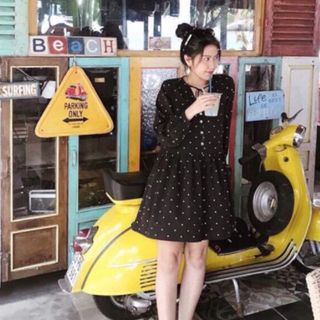 ĐẦM BABYDOLL ĐEN NÚT TRẮNG
