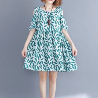 ĐẦM BABYDOLL KHOÉT VAI XANH LÁ