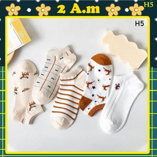 (FREESHIP) Set 5 Đôi Tất Vớ Cổ Thấp Hoạt Tiết Giáng Sinh Nam Nữ Unisex Style Hàn Quốc giá sỉ