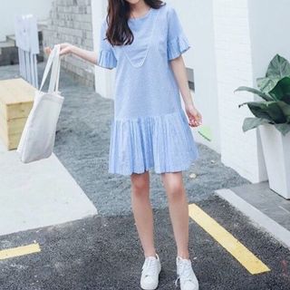 ĐẦM CARO CỔ V HAI MÀU