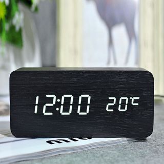 Đồng hồ Led FPT để bàn hình hộp gỗ - Nhiệt kế - Báo thức