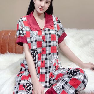 Đồ bộ nữ mặc nhà pijama cổ bầu bèo (Dài cộc)