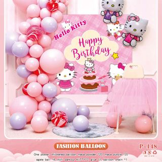 Bộ Trang Trí Sinh Nhật Kitty 2021 Mới –P148 (Kèm bơm tay)