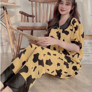 Đồ ngủ nữ mặc nhà pijama cổ lá sen (Quần Dài Tay Cộc)