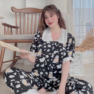 Đồ ngủ nữ mặc nhà pijama cổ lá sen (Quần Dài Tay Cộc)
