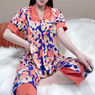 Đồ ngủ nữ pijama cổ bầu có bèo (Lửng)