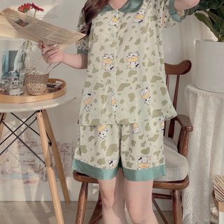 Đồ nữ ngủ mặc nhà Cổ lá sen loang bò sữa (Đùi )