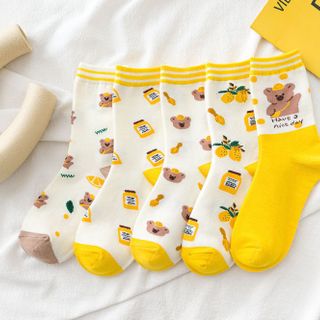Combo 5 Đôi Vớ Cao Cổ Hình Gấu Vàng