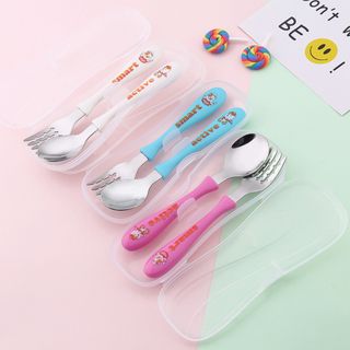 Bộ Thìa Muỗng Nĩa Inox Siêu Dễ Thương Cho Bé Có Hộp