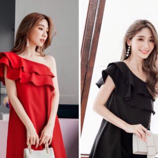 ĐẦM LỆCH VAI 2 MÀU