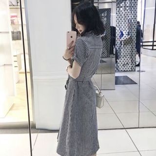 ĐẦM SƠ MI CARO KẺ ĐEN KÈM BELT