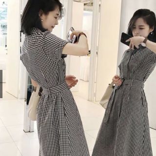ĐẦM SƠ MI CARO KẺ ĐEN KÈM BELT