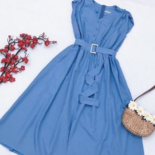 ĐẦM XANH TAY CON KÈM BELT 2 MÀU