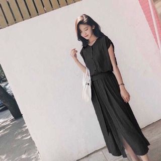 ĐẦM XANH TAY CON KÈM BELT 2 MÀU