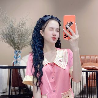 Đồ bộ nữ chins mặc nhà Satin cổ sọc in chó shiba (Quần Lửng)