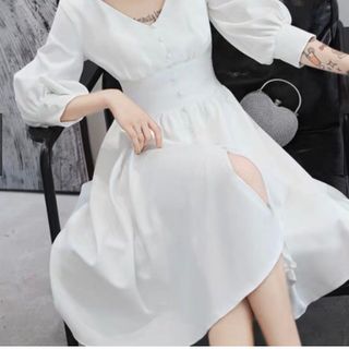 ĐẦM TRẮNG BO EO NÚT BỌC