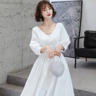 ĐẦM TRẮNG BO EO NÚT BỌC