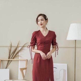 ĐẦM TAY NƠ RÚT 2 MÀU