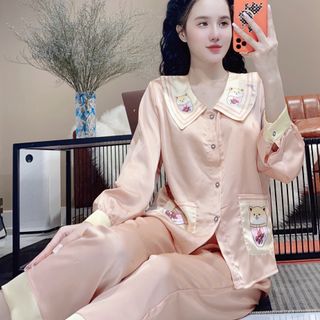 Đồ bộ nữ mặc nhà chins cổ 2soc in chó shiba (Quần Dài tay dài)