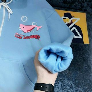 Áo khoác có nón em bé cưỡi cá chất nỉ bông mềm mịn form 68kg