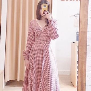 ĐẦM CARO ĐỎ DÁNG DÀI TAY BO
