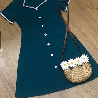 ĐẦM SƠ MI VIỀN REN HOA 2 MÀU