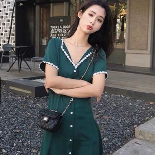 ĐẦM SƠ MI VIỀN REN HOA 2 MÀU