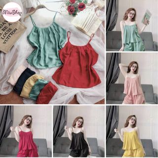 Đồ ngủ lụa gấp ly lụa satin mặc nhà Giá rẻ