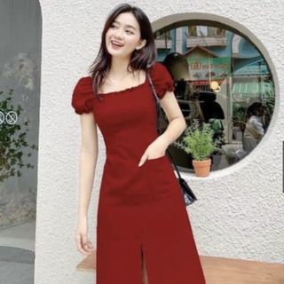 ĐẦM KEM CỔ VUÔNG 2 TÚI