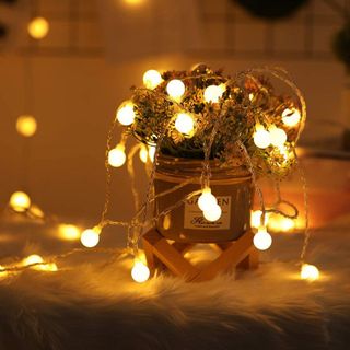 Đèn led trang trí phòng ngủ CHERRY BALL dài 5m 50 bóng đầu cắm 2 chế độ nhấp nháy màu vàng ấm xinh xắn
