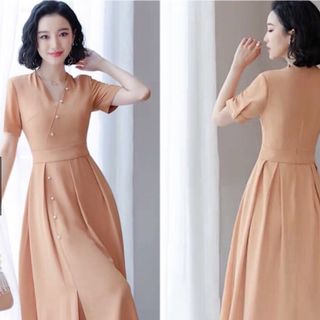 ĐẦM KEM DÁNG DÀI NÚT NGỌC