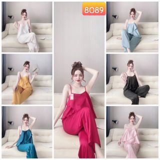 Đồ ngủ kiểu xẻ tà 2 dây quần dài lụa satin giá sỉ