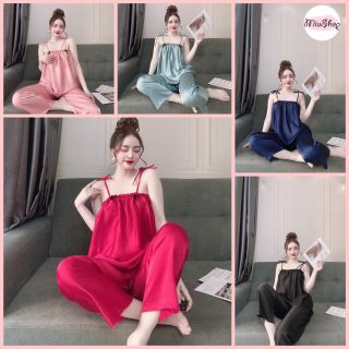 Đồ ngủ 2 dây siêu xinh lụa satin quần dài freesize giá sỉ