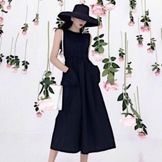 ĐẦM ĐEN DÀI THUN EO 2 TÚI