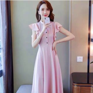 ĐẦM HỒNG CÁNH TIÊN NÚT ĐEN HÌNH THẬT