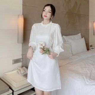 ĐẦM TRẮNG CỔ TRÒN TAY DÀI